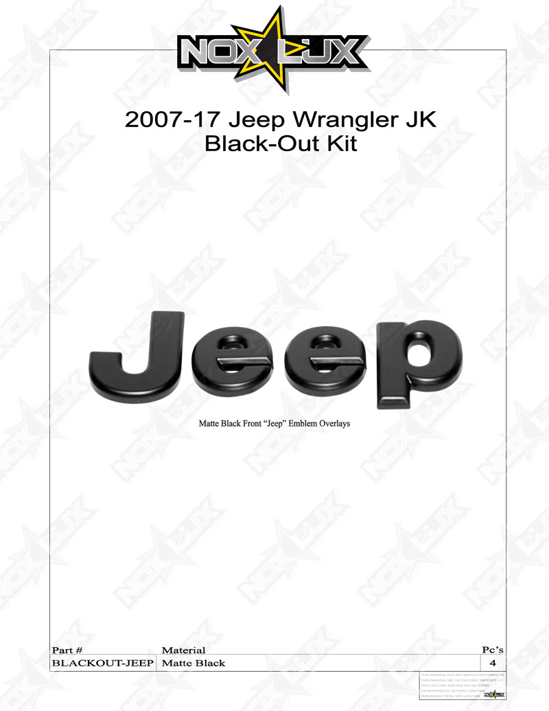 Jeep JK Black Out Kit Shadow Sheet - Nox Lux