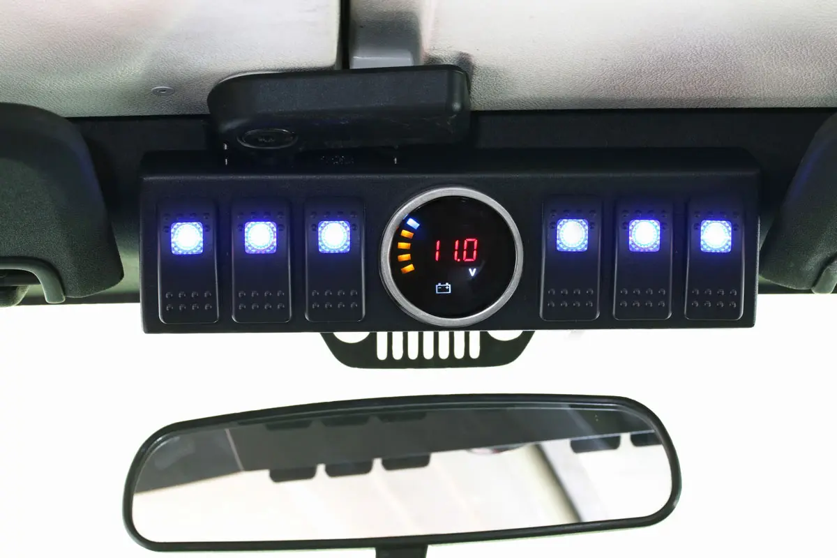 thumbnail image 2 of Xprite 6-Gang Switch Panel For Jeep Wrangler JK (2009-2018) – Blue Backlit Rocker Switches 2 of 4
